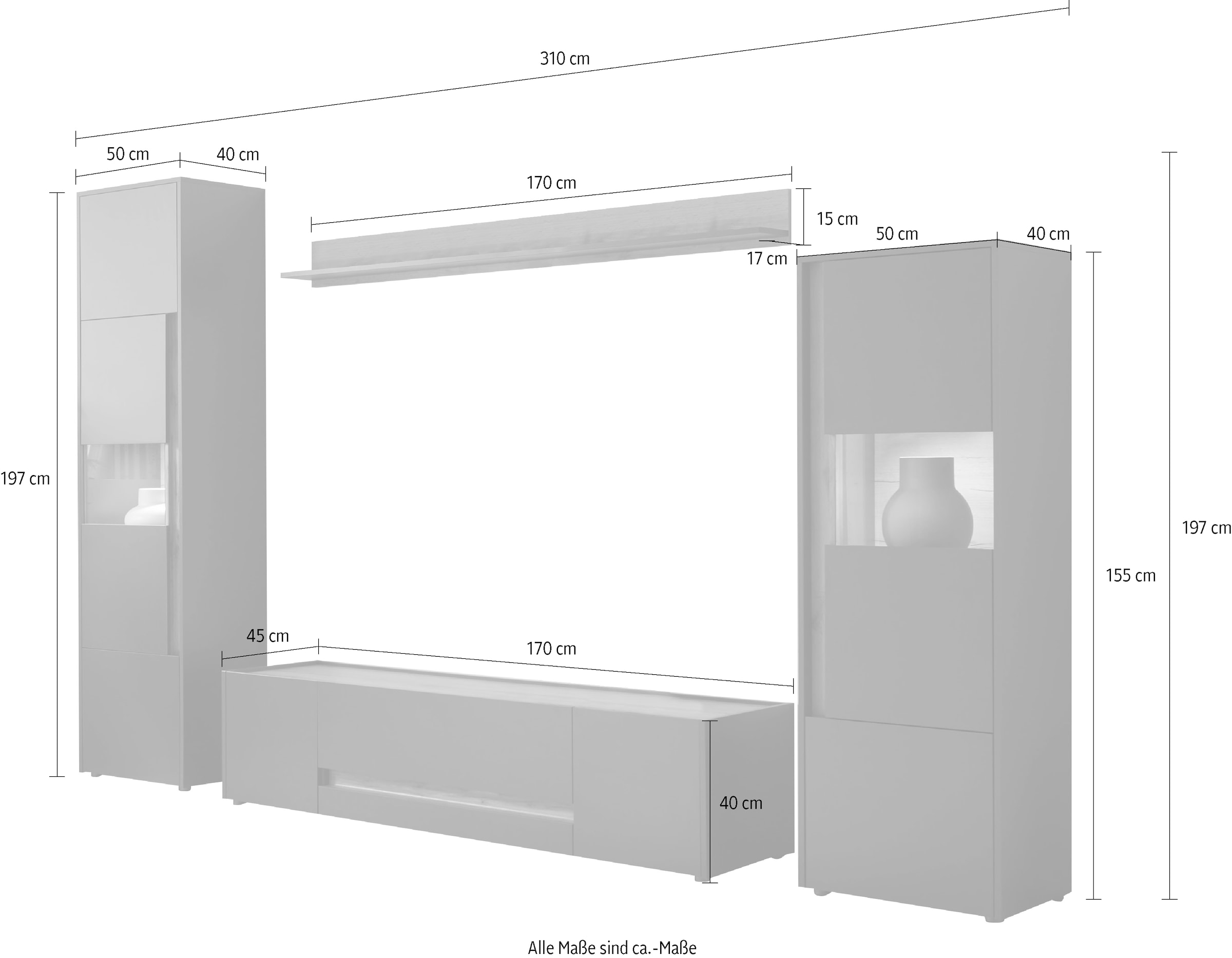 INOSIGN Wohnwand »City/Giron, moderne Anbauwand, Komplettset in vielen Farben verfügbar« Set, 4 Stk. tlg.