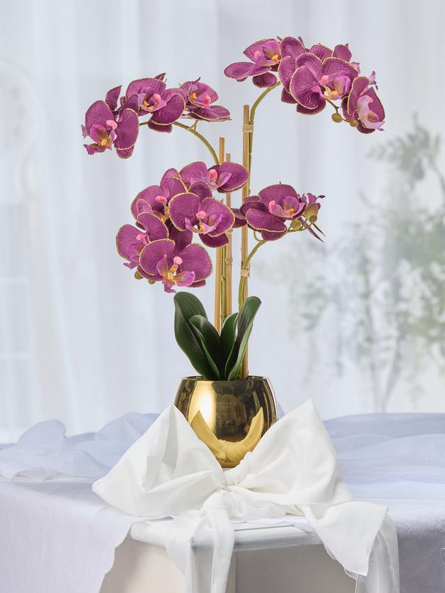 Deko-Orchidee in Gold-Keramiktopf, 51 cm