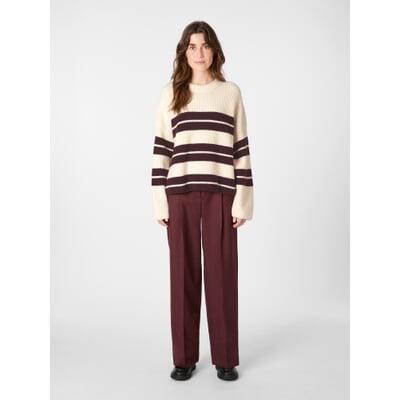Damen-Pullover gestreift, Natur-Bordeaux