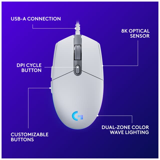 Logitech G203 Lightsync gaming mus (hvid)