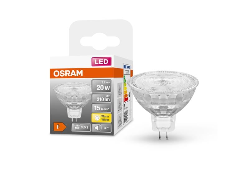 OSRAM Lampe Superstar Mr 16 20 36 °, 2.6W, GU5.3, Warmweiss Niedervolt-LED-Reflektorlampen MR16 mit Retrofit-Stecksockel