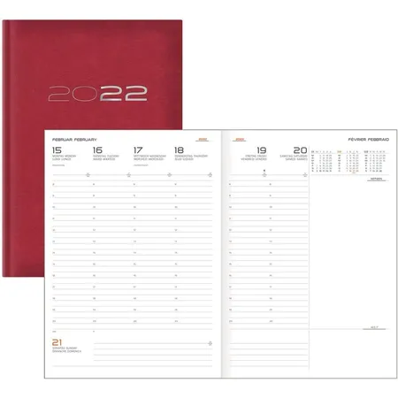 Lindocastelli Wochen-Kalender 2022, 1 Woche auf 2 Seiten, rot