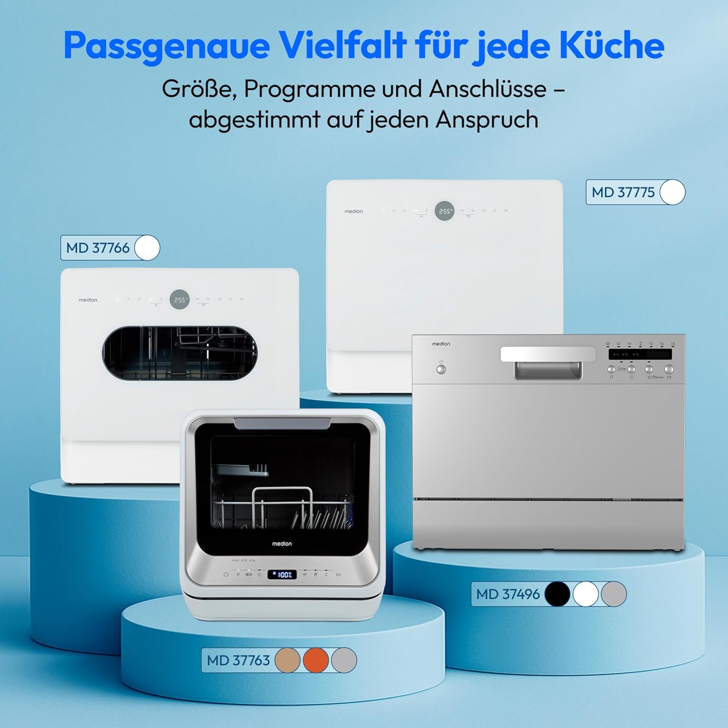 MEDION Mini Geschirrspüler DWT50 (Tischgeschirrspüler, Spülmaschine, 5 Maßgedecke, funktioniert mit Wasseranschluss, 35 cm tief, 7 Reinigungsprogramme, MD 37775) weiß