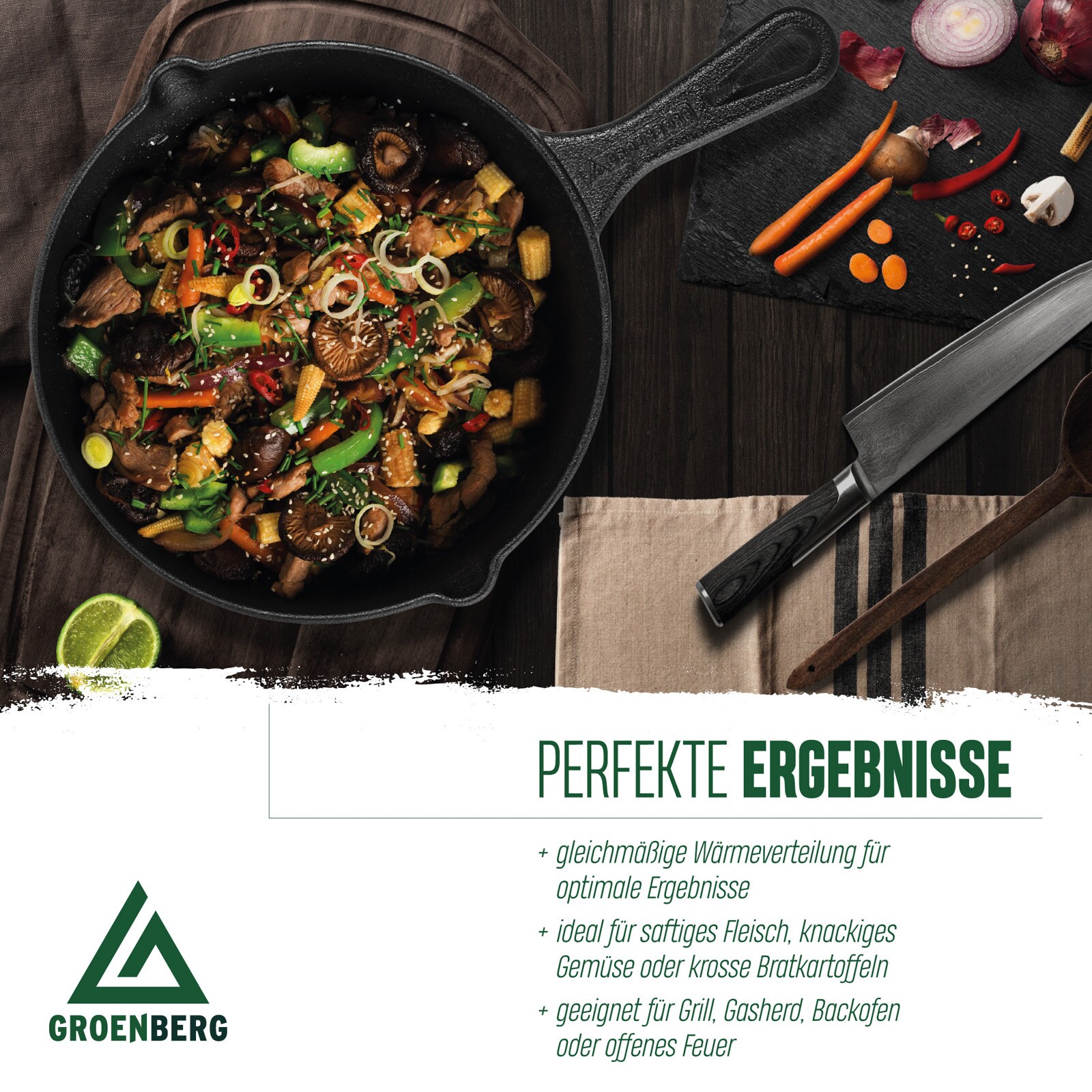 GROENBERG Gusseisen Pfanne Hekla Bratpfanne Grillpfanne Pfanne Griff Rund 20 cm