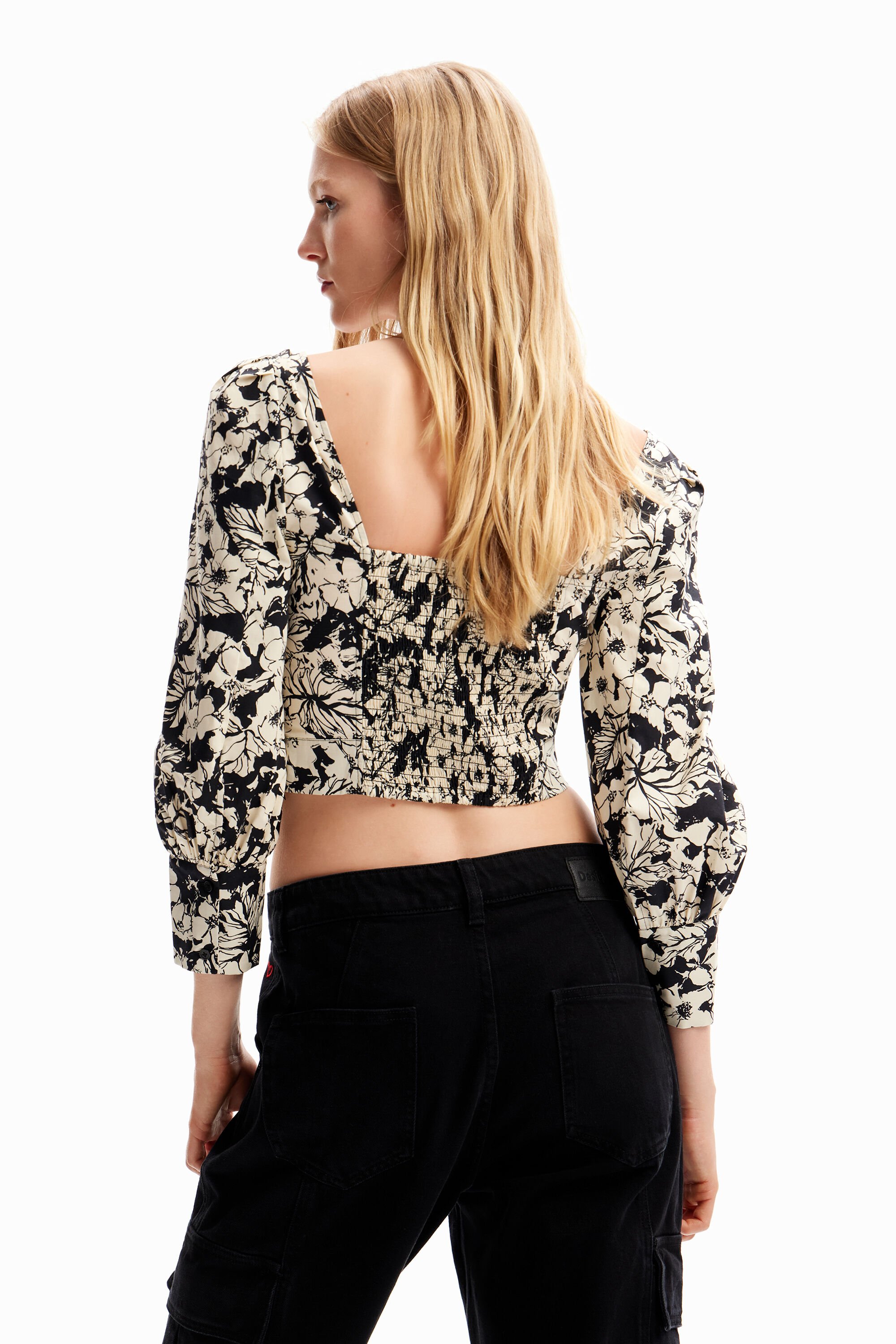 Blouse cropped corset fleurs