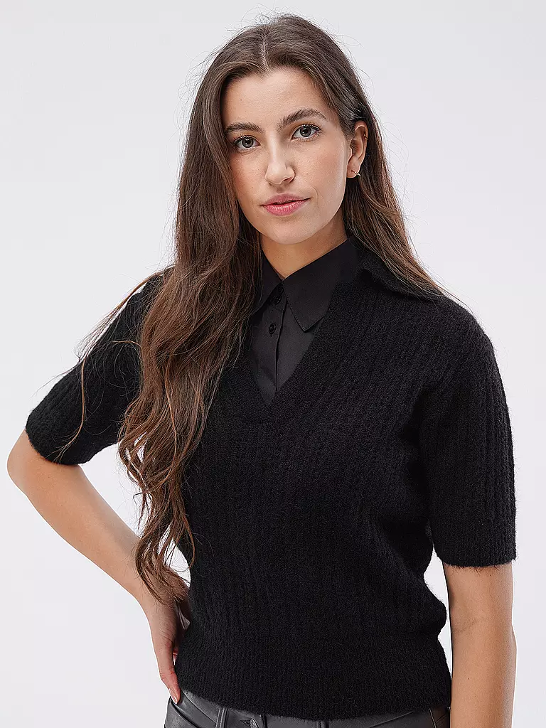 OFFICINE GENERALE Strickpoloshirt schwarz