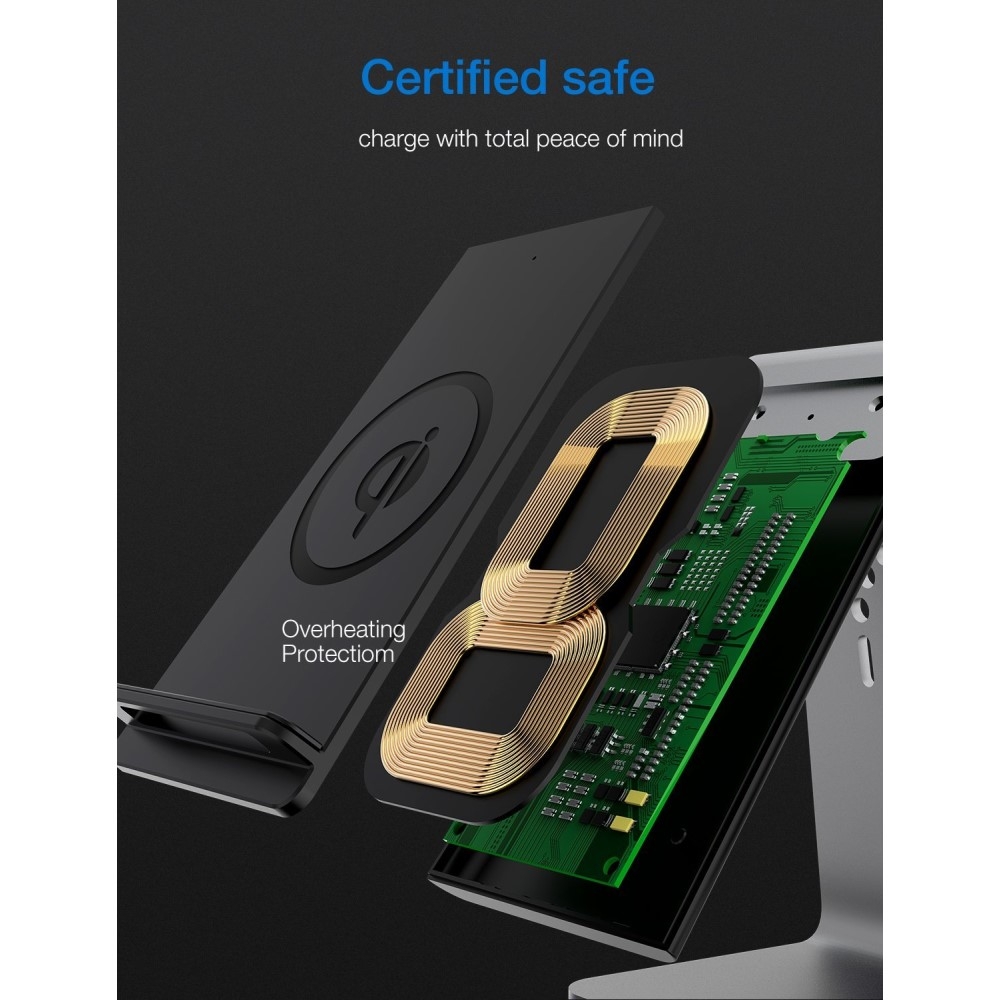 3in1 Qi Wireless Fast Charger Ladegerät (10W / 7.5W) für iPhone / Apple Watch / Airpods mit Multifunktions Halterung - Grau