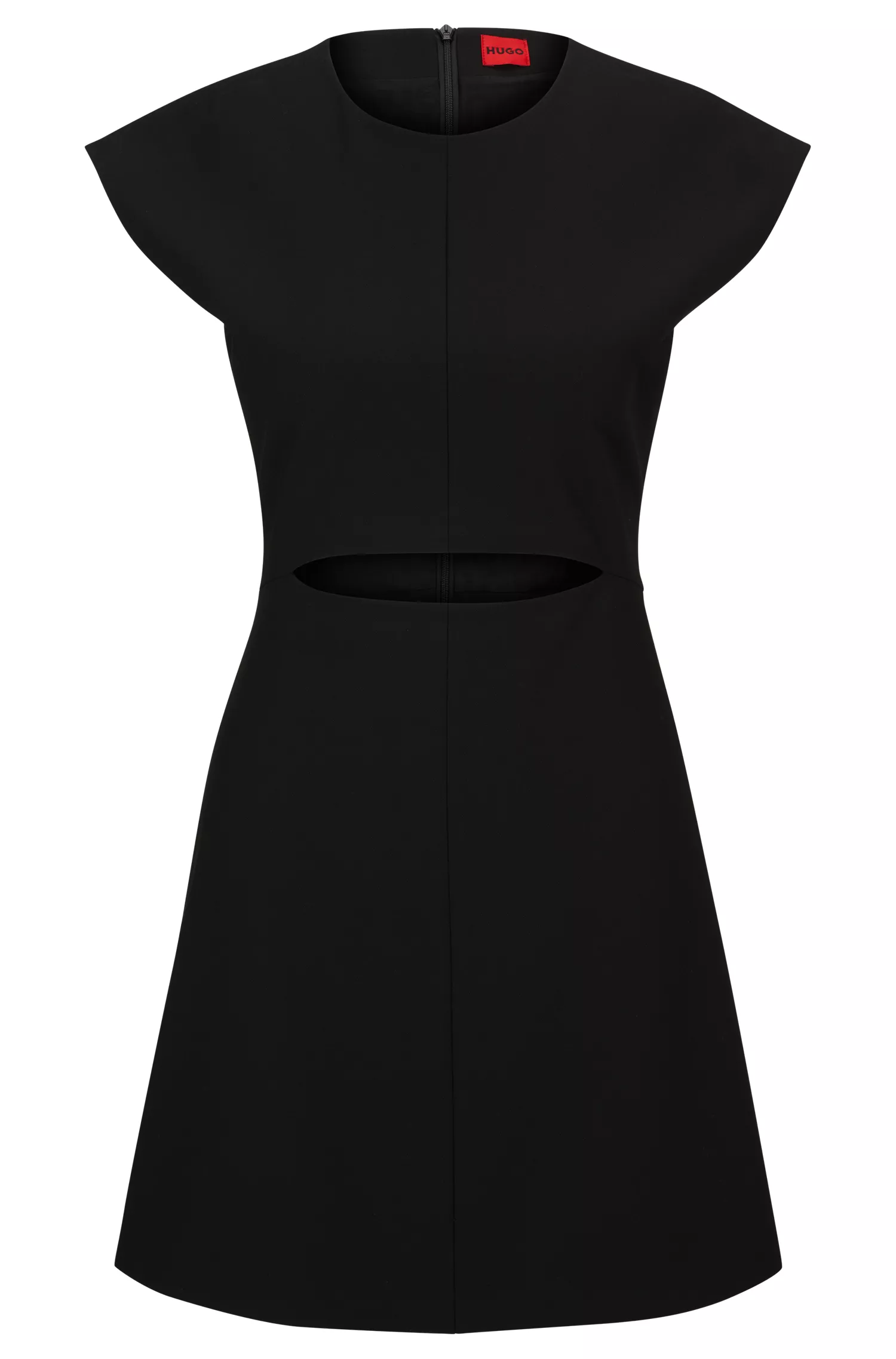 Vestido curto HUGO vermelho, modelagem regular, com detalhe vazado.