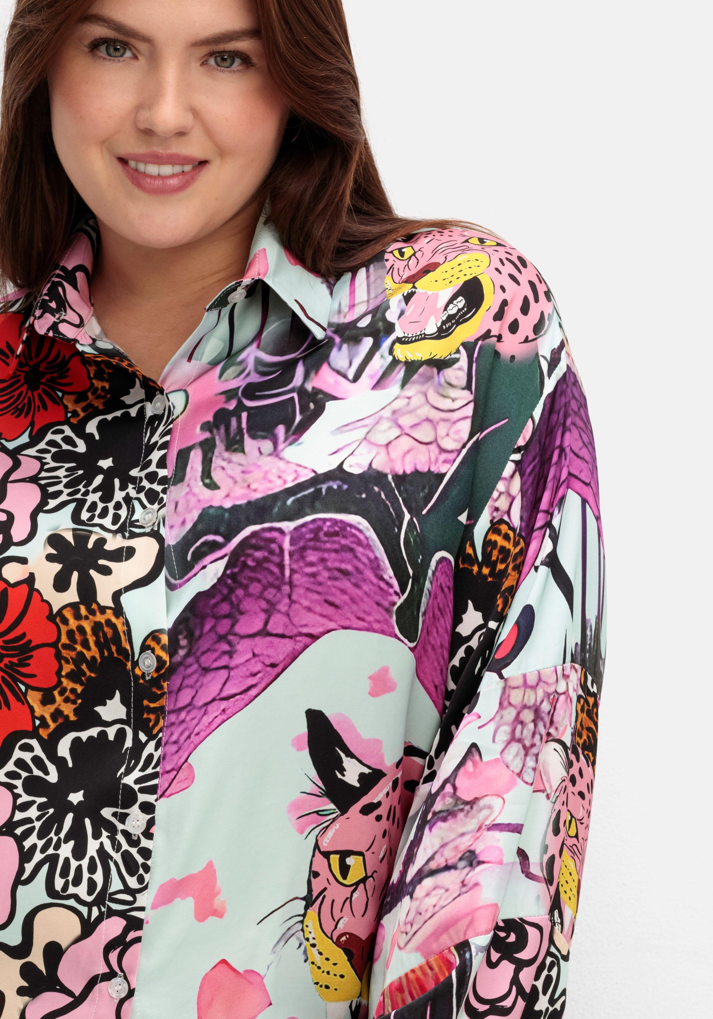 Tunika aus Viskose-Satin, im Multicolor-Muster