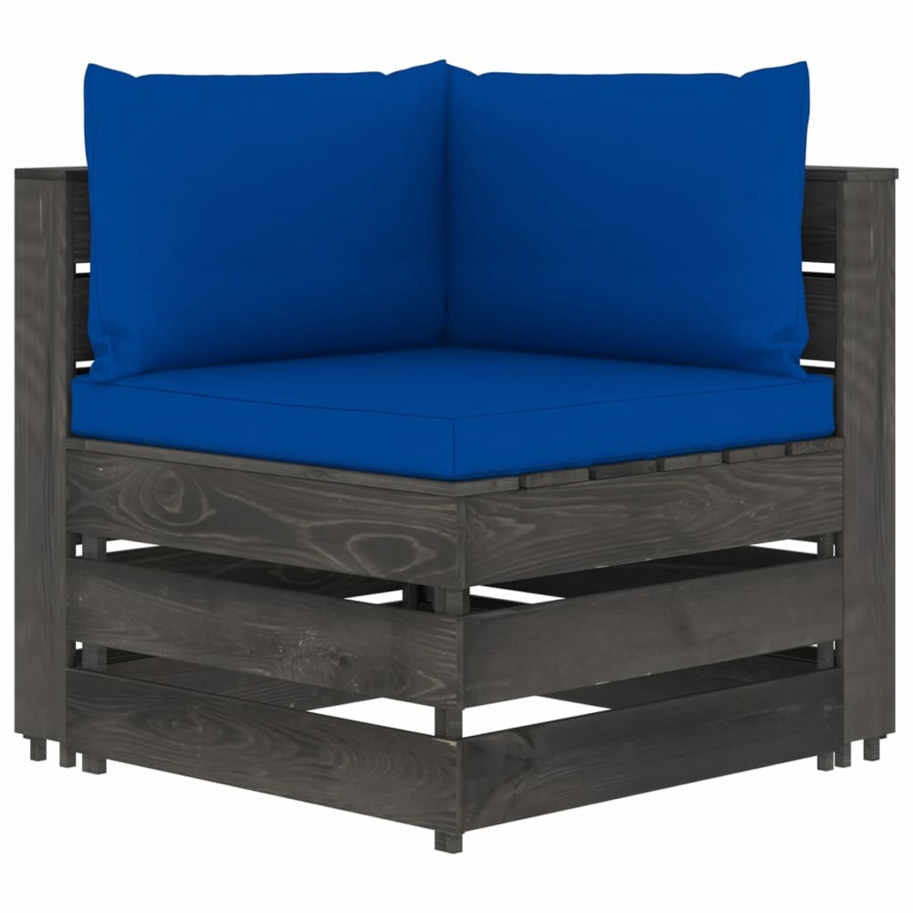 Salon de jardin meuble d'extérieur ensemble de mobilier 10 pièces avec coussins bois imprégné de gris