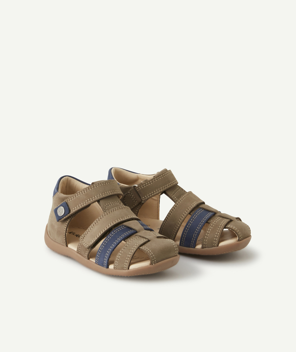 KICKERSSANDALES BÉBÉ GARÇON BIPOD KAKI ET BLEU MARINE EN CUIR