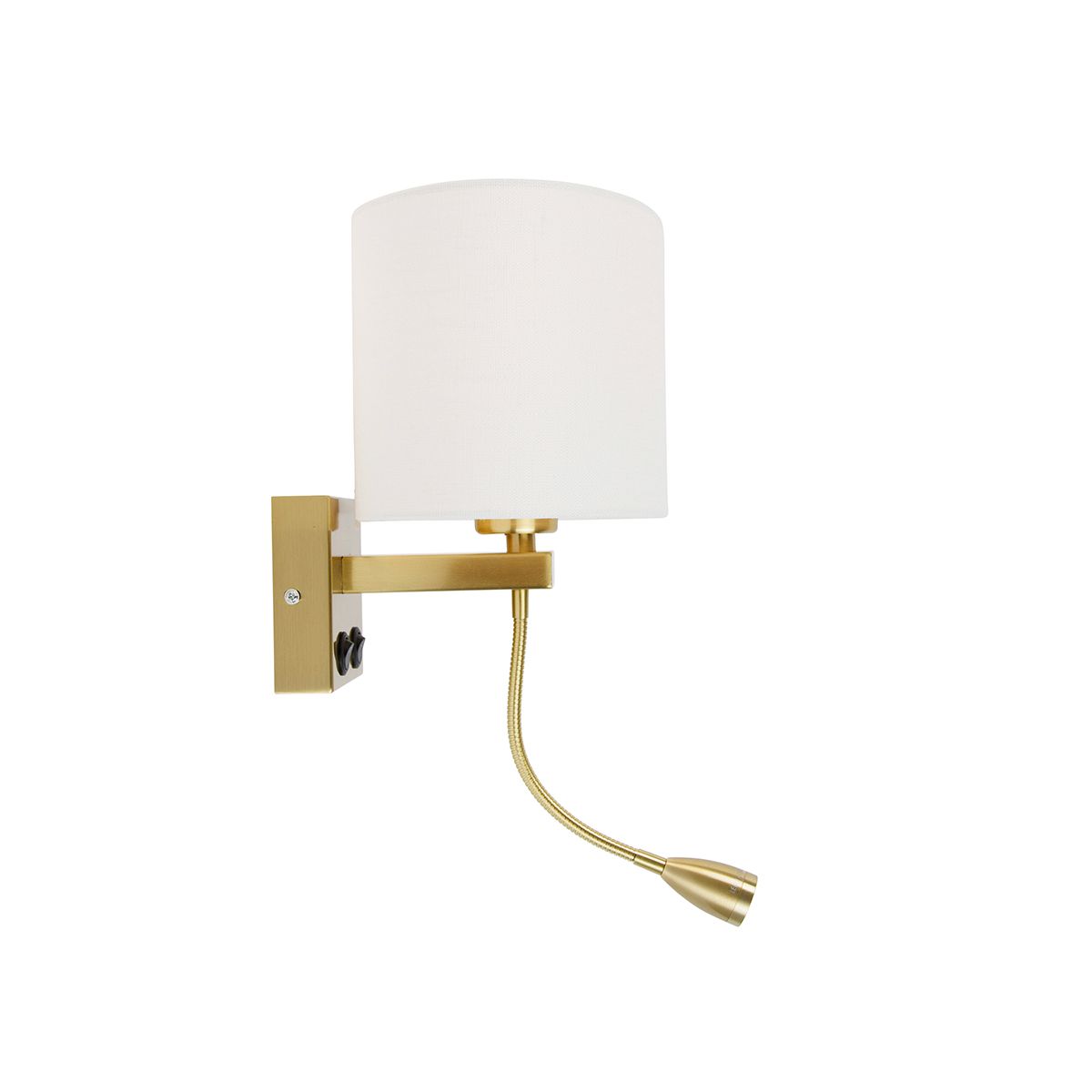 Wandlamp messing met ovale linnen kap wit 25cm - Brescia Combi