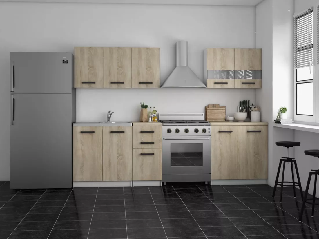 ELIF - Cuisine Complète Modulaire + Linéaire L 200 cm 6 pcs - Plan de travail INCLUS - Ensemble meubles armoires cuisine