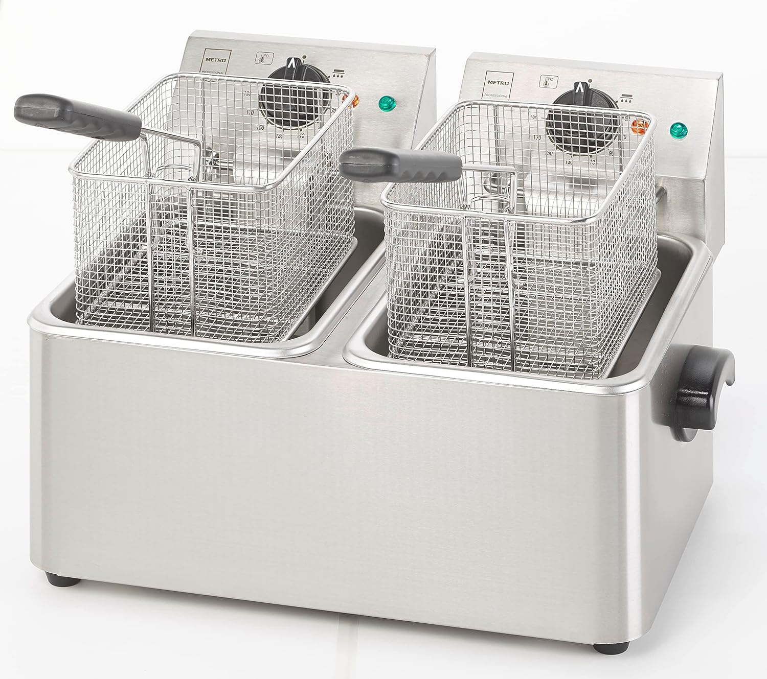METRO Professional GDF3024 Doppel Fritteuse 2X4L, Edelstahl, 49.4 x 37.8 x 31.3 cm, 8L, Temperatur bis 190°C, abnehmbares Bedienfeld, Gastro, silber