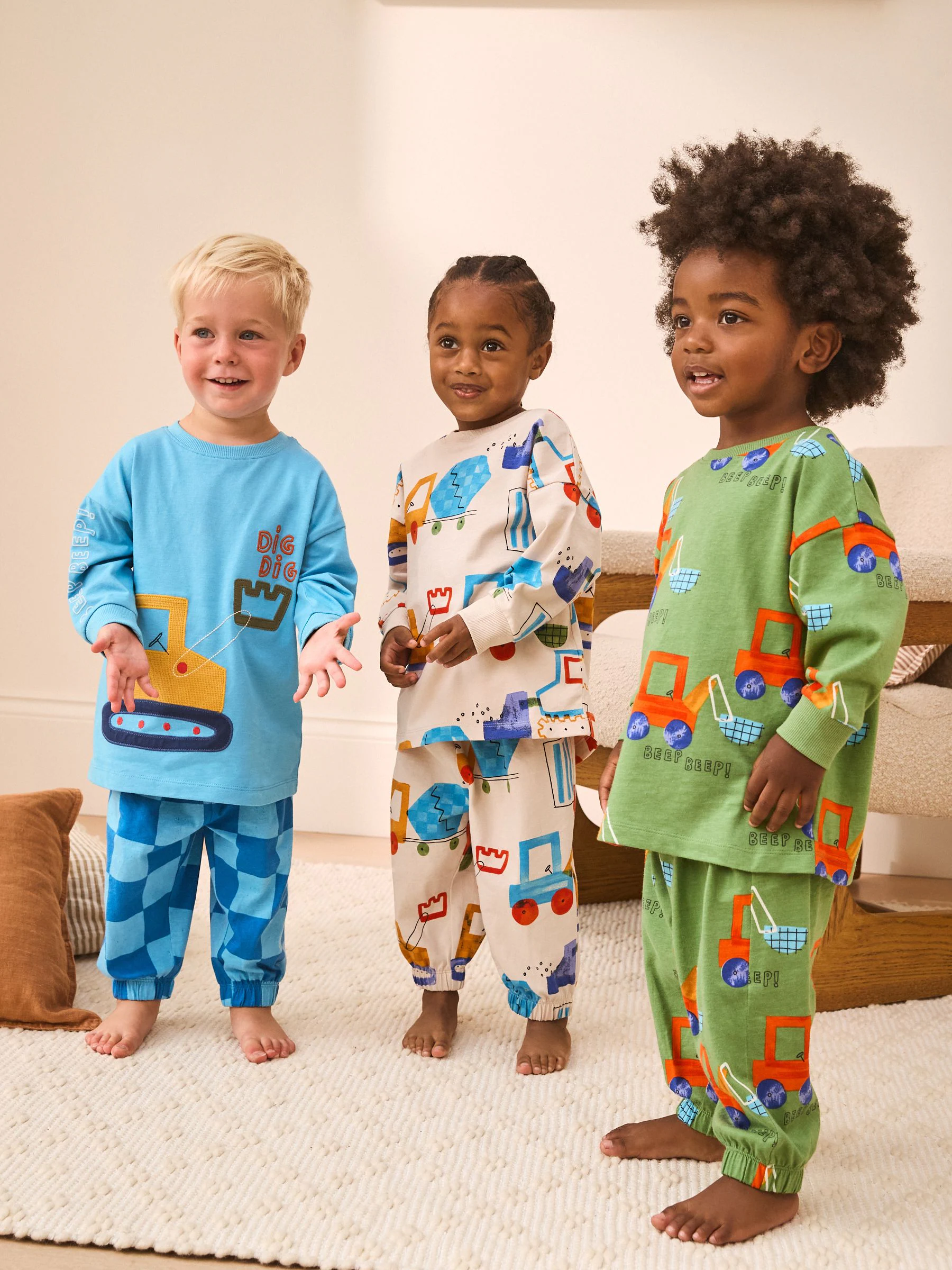 Groen/blauw transport - Verpakking van 3 oversized pyjama's 3 (9mnd -10jr)