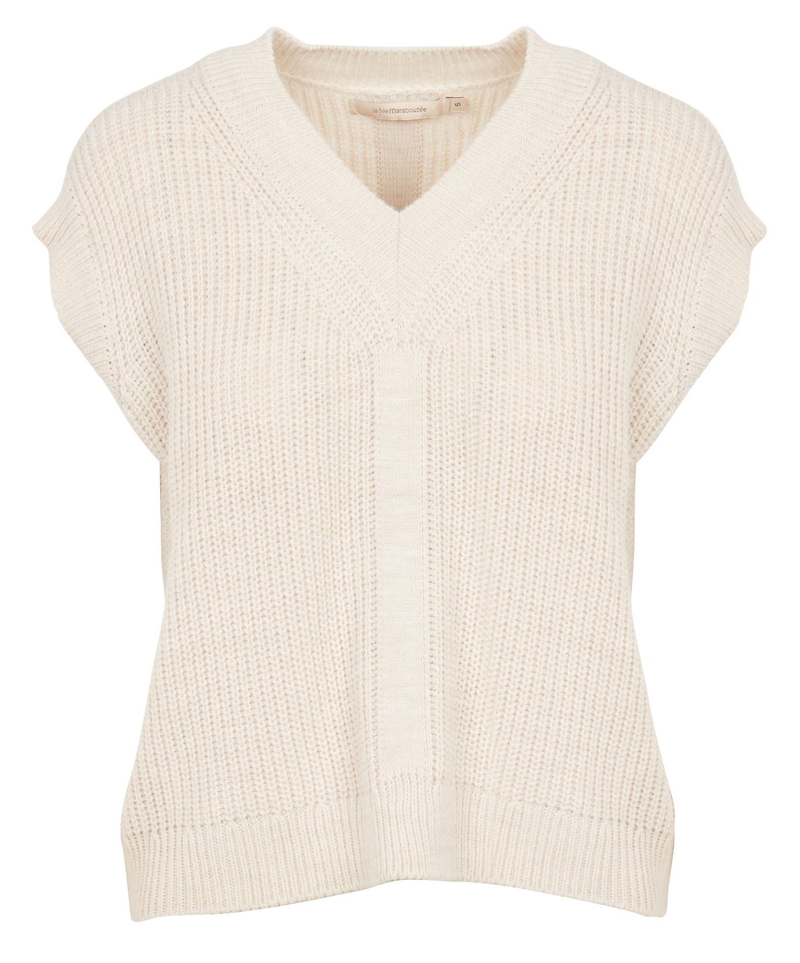 Pull sans manches col V en maille mélangée | Blanc