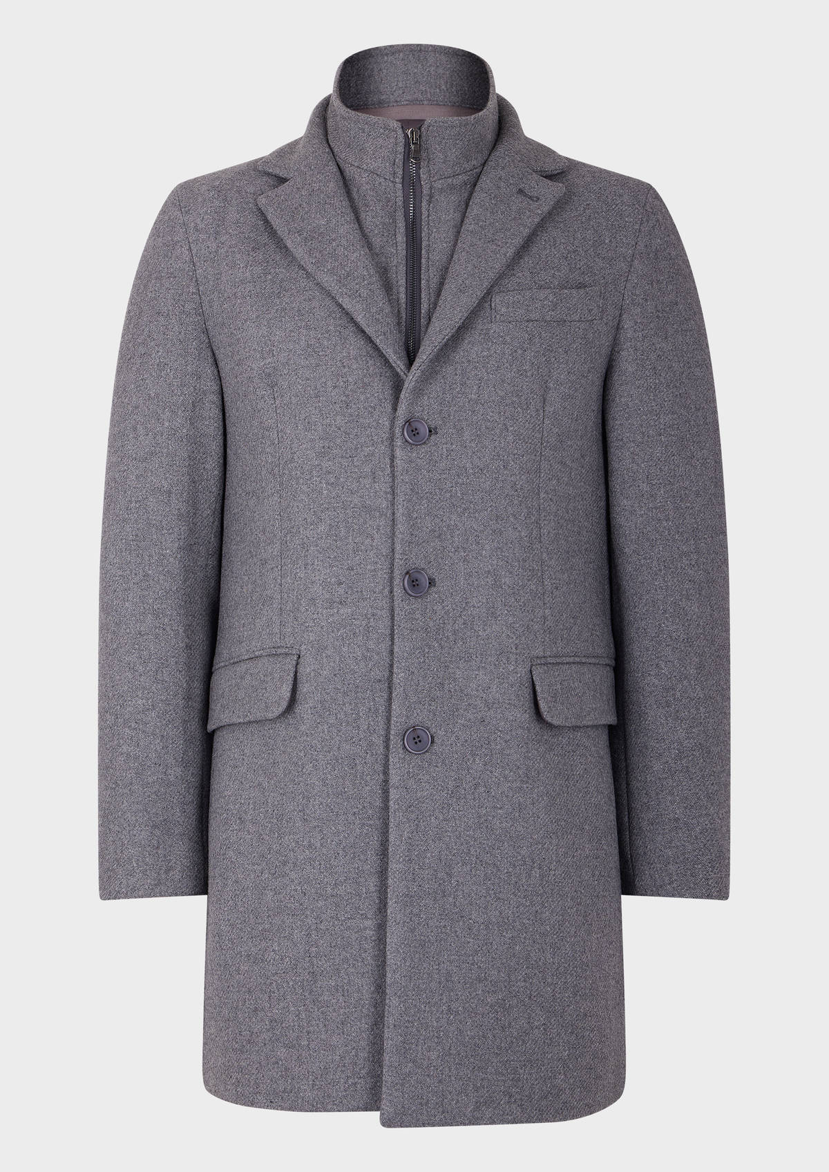 Manteau en laine mélangée unie grise à parementure amovible