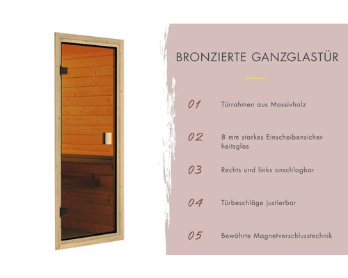 Barrelsauna Karibu Quadrado 1 zonder oven en gebronsde volledig glazen deur