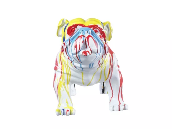 Statue chien avec coulures peintures multicolores H38 cm - BULLDOG 03