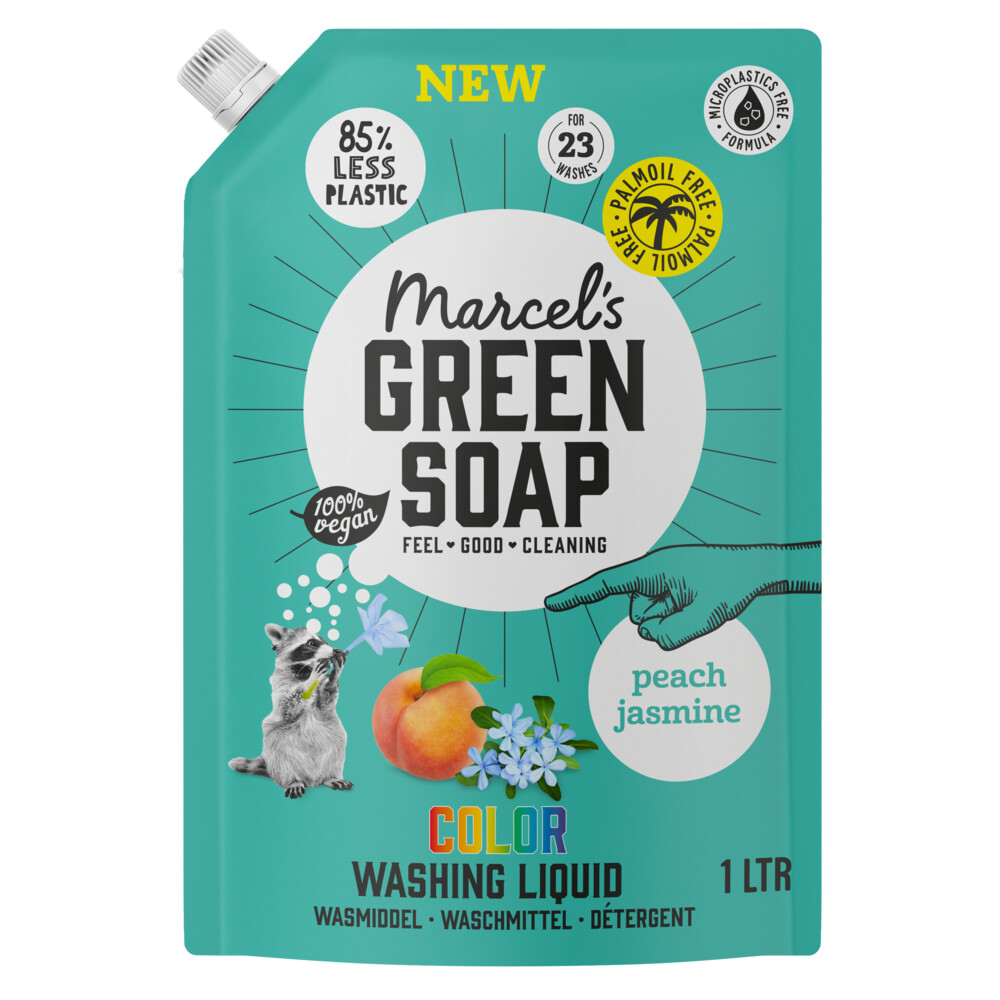 Marcel's Green Soap Wasmiddel Kleur Navul Perzik & Jasmijn 23 Wasbeurten1 liter