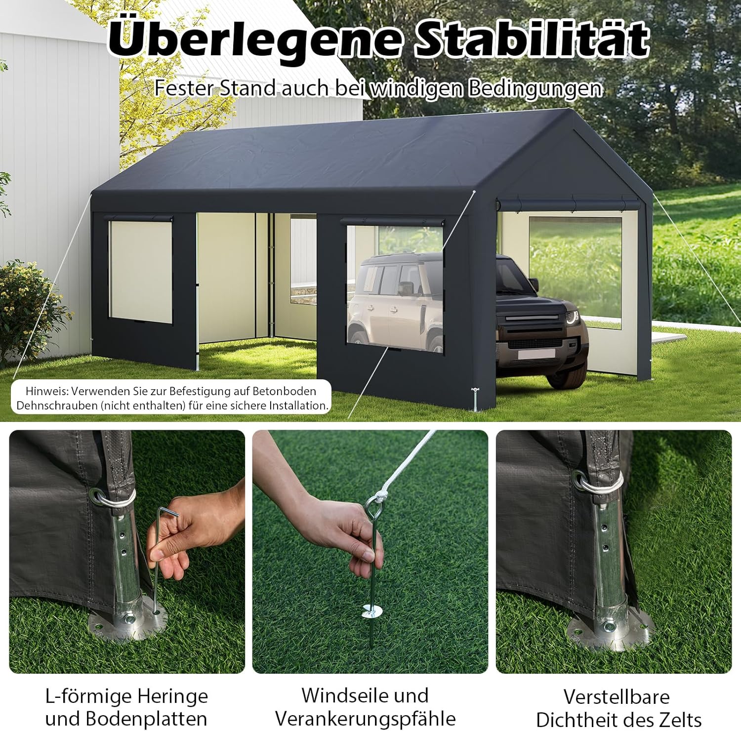 COSTWAY Zeltgarage Carport, 595x300cm, Garagenzelt mit 8 abnehmbaren Seitenwänden, Rolltüren & belüfteten Fenstern, Weidezelt, Lagerzelt, Garage Unterstand, Garagenüberdachung für Auto, SUV, Lkw, Boot