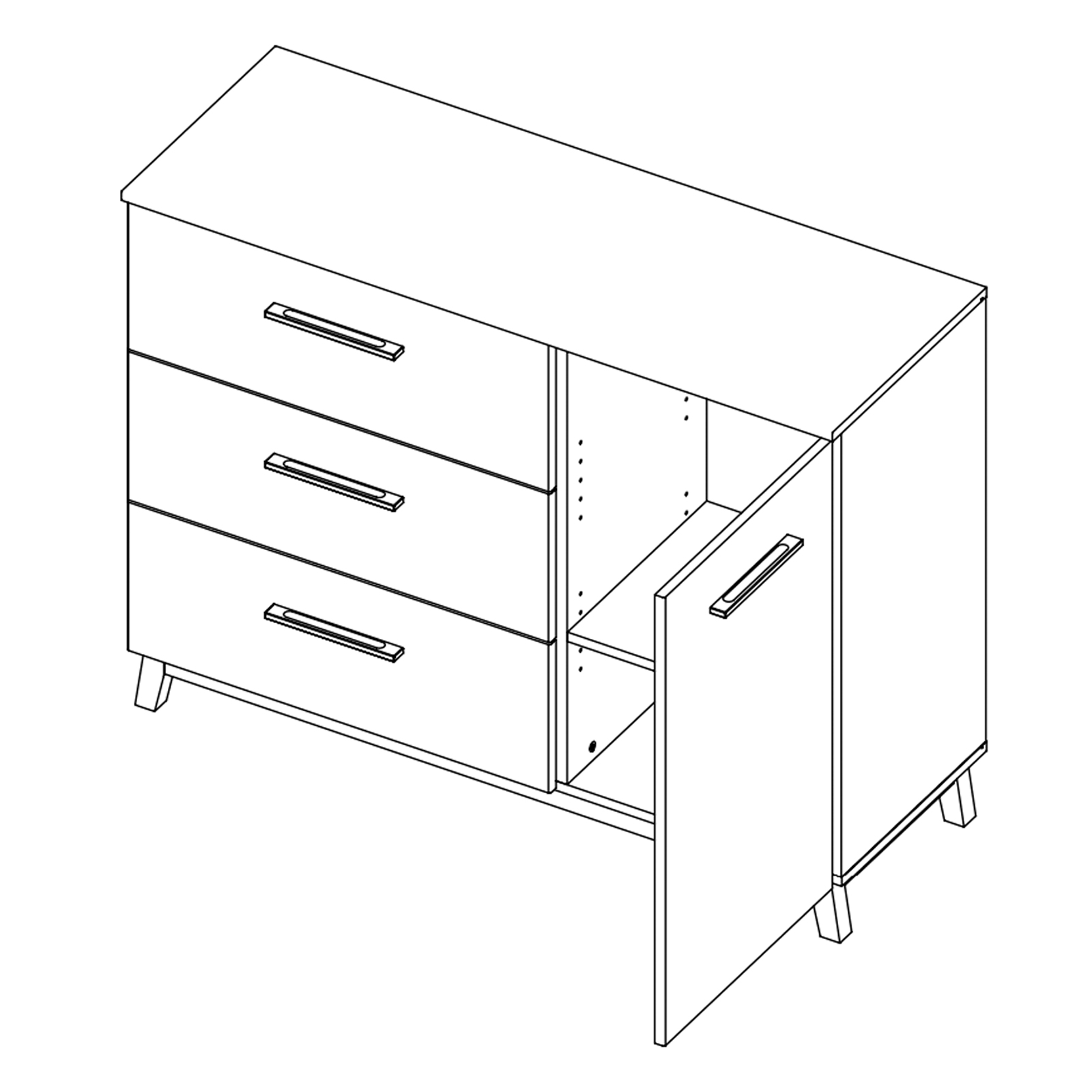 Kommode - alpinweiß - 3 Schubkästen - 116 cm