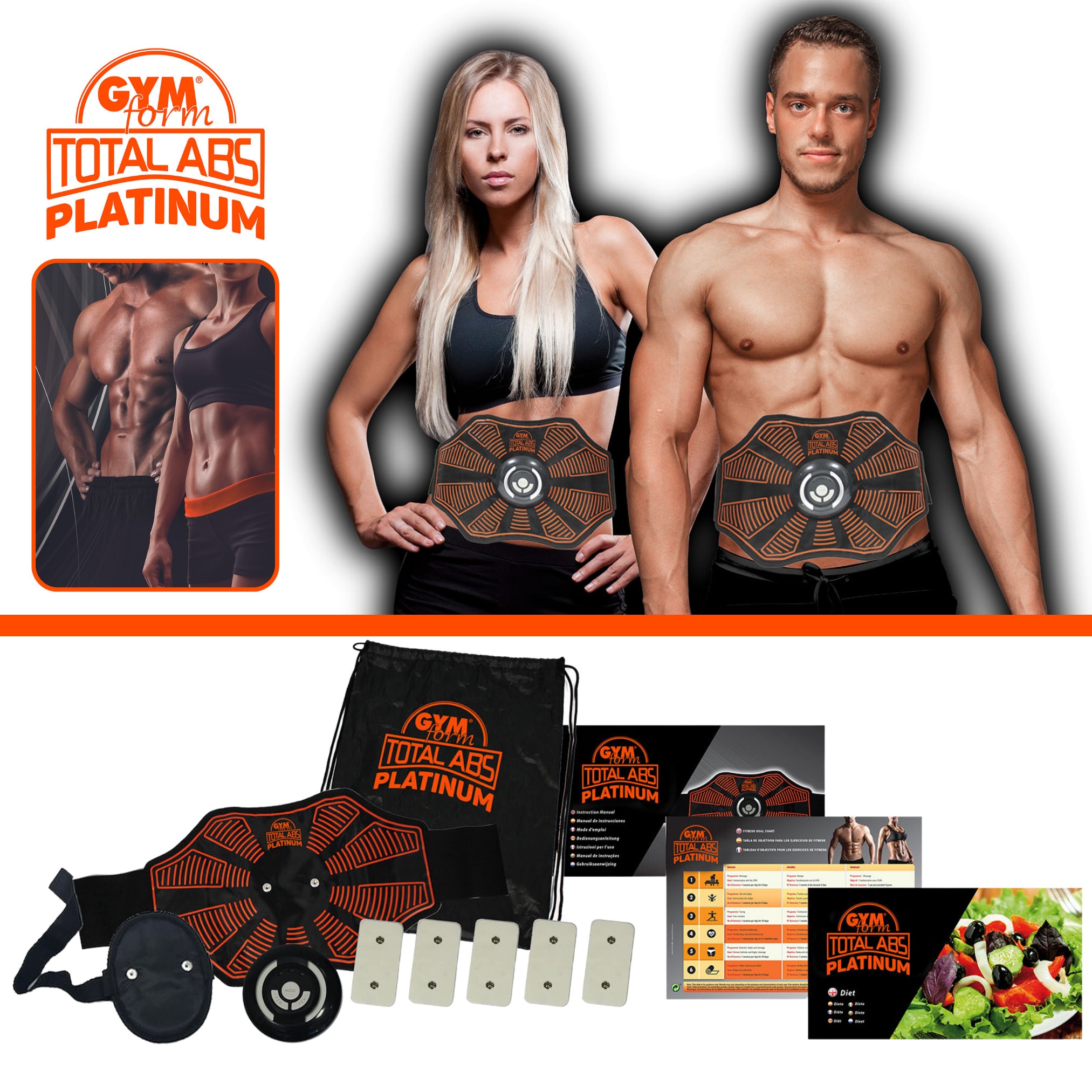 Gymform® EMS Bauchmuskeltrainer - Gürtel Trainer elektrisch Total Abs Platinum