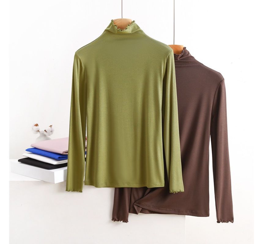Featherbright - T-shirt met lange mouwen en hoge hals en effen sla-rand