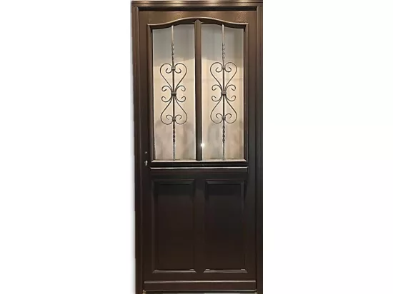 Porte D'Entrée Bois Vitrée, Sanna, H,215Xl,90 P, Droit Cote Tableau + Poignée Et Barillet (Ref 010403Fp)