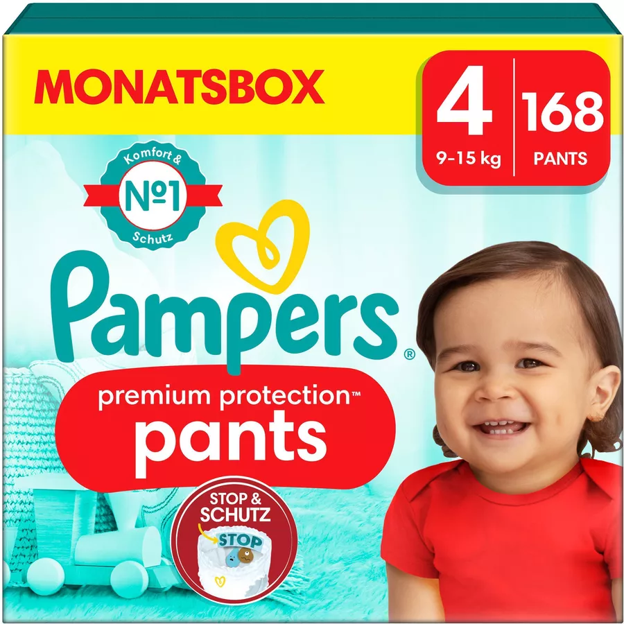 Pampers Premium Protection Pants, Gr. 4, 9-15kg, Monatsbox (1x 168 Windeln)