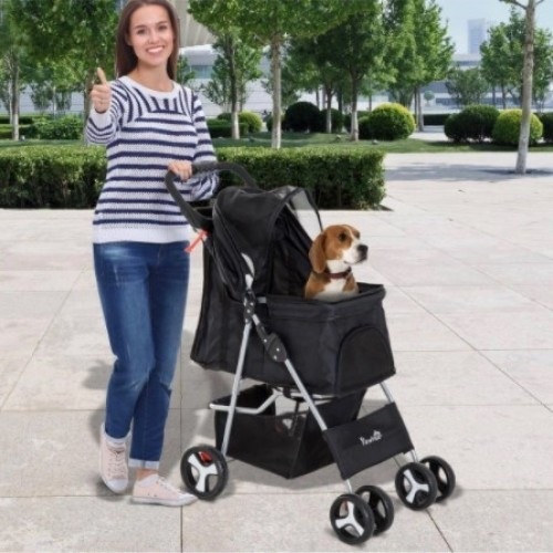 Carrinho de passeio dobrável preto para animais de estimação Pawhut
