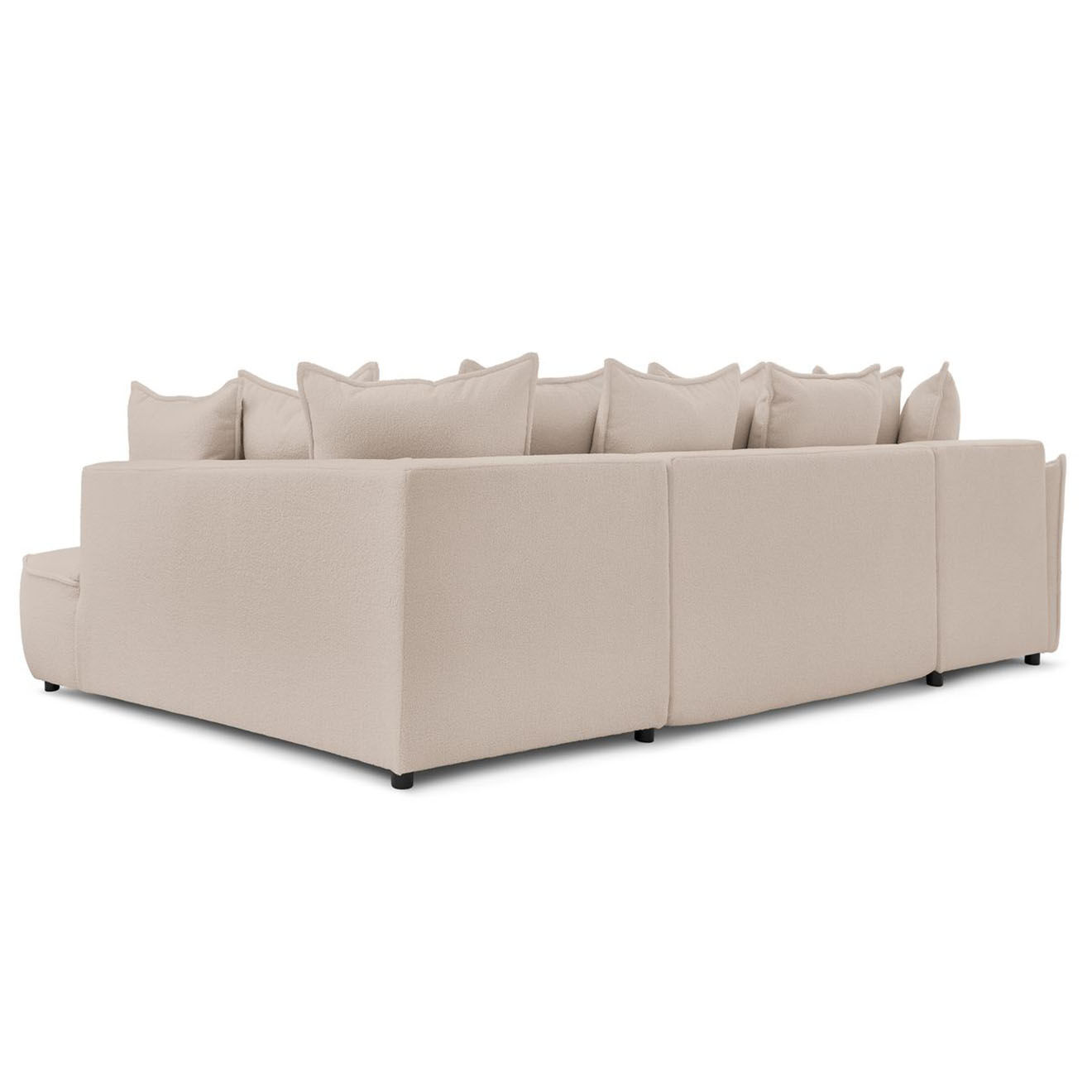 Bobochic Canapé panoramique convertible coffre d'angle gauche bouclette léon beige - 320x194x90 cm