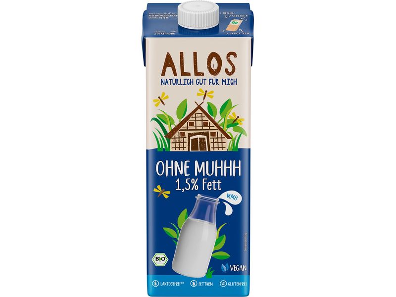Allos Ohne Muhhh Drink 1.5% 1 l Veganes Getränk auf Basis von Wasser, Reis, Kokosnuss und Sojabohnen