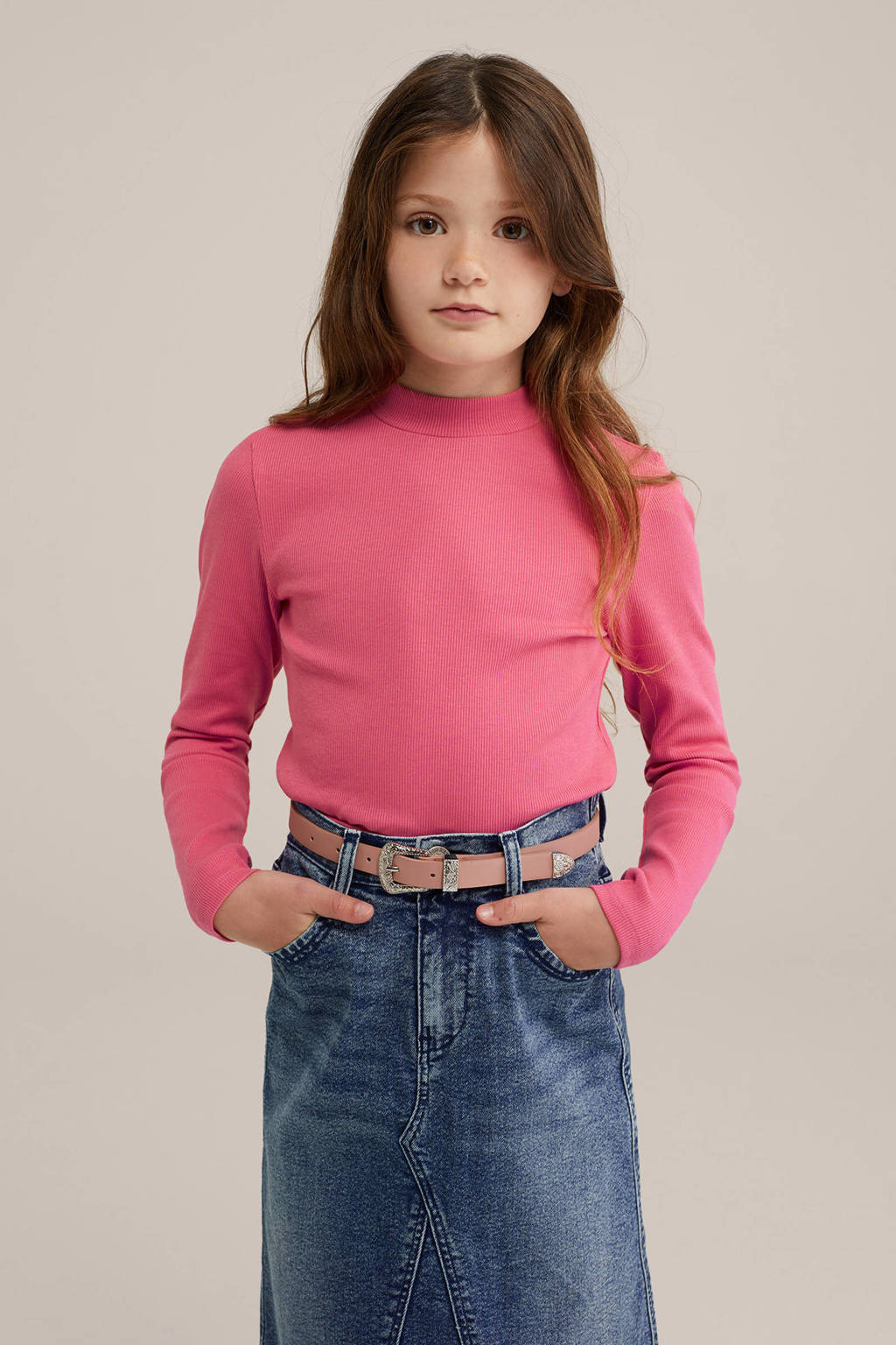 WE Fashion ribgebreide longsleeve felroze