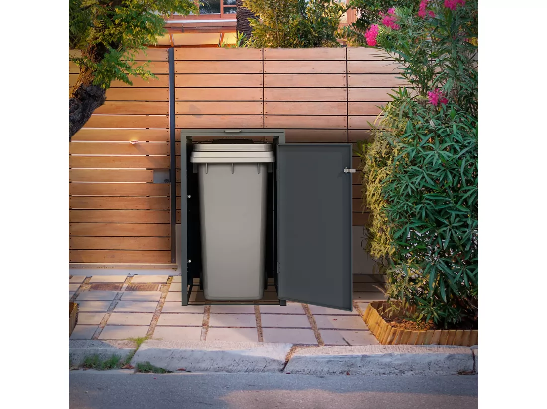 Abri de 1 poubelle cache-poubelle en acier anthracite rouillé 240L 68x80x116,3cm