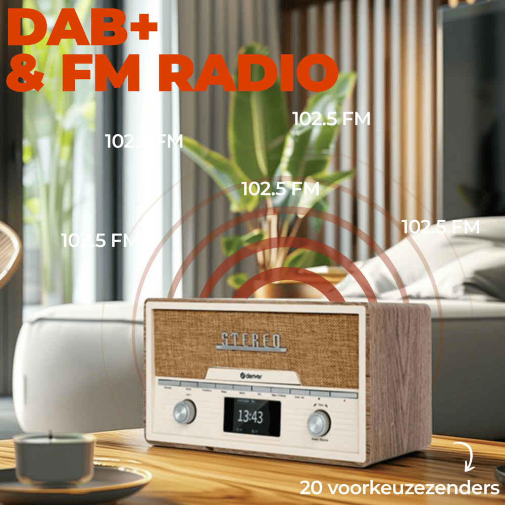 Denver MDA525DW Bluetooth DAB Radio CD Speler – Lightwood