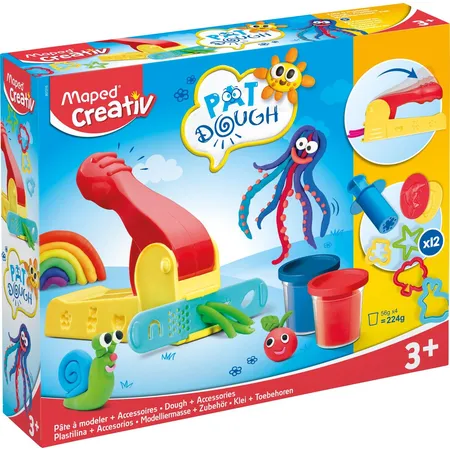 Maped Creativ Knete PAT'DOUGH 4x 56 g - mit Knet-Zubehör inkl. Extruder