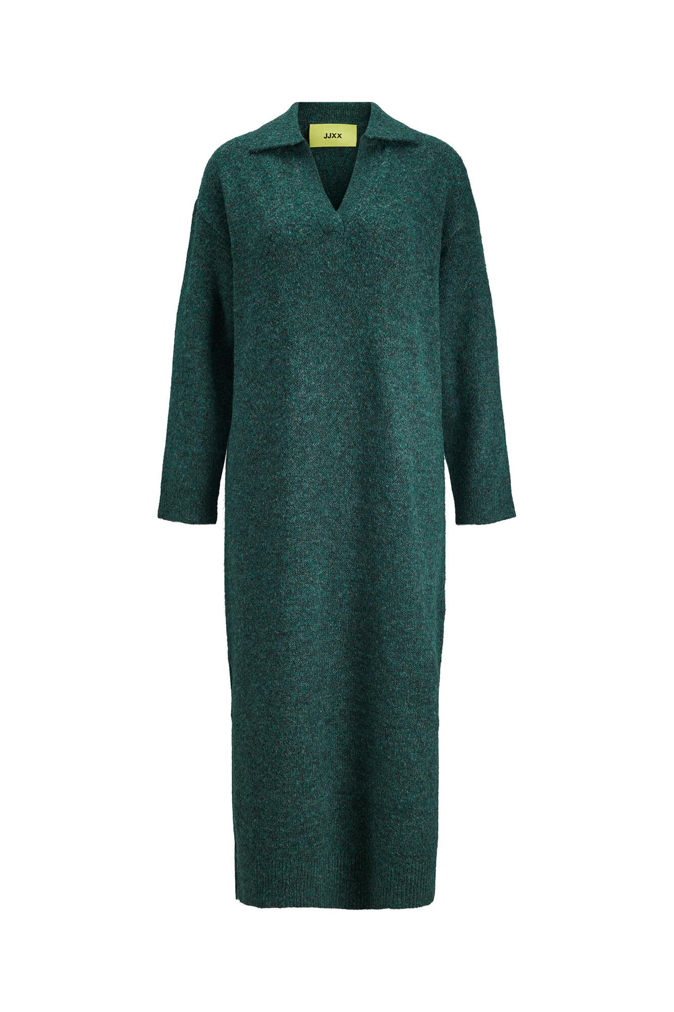 Vestido longo de malha com gola polo