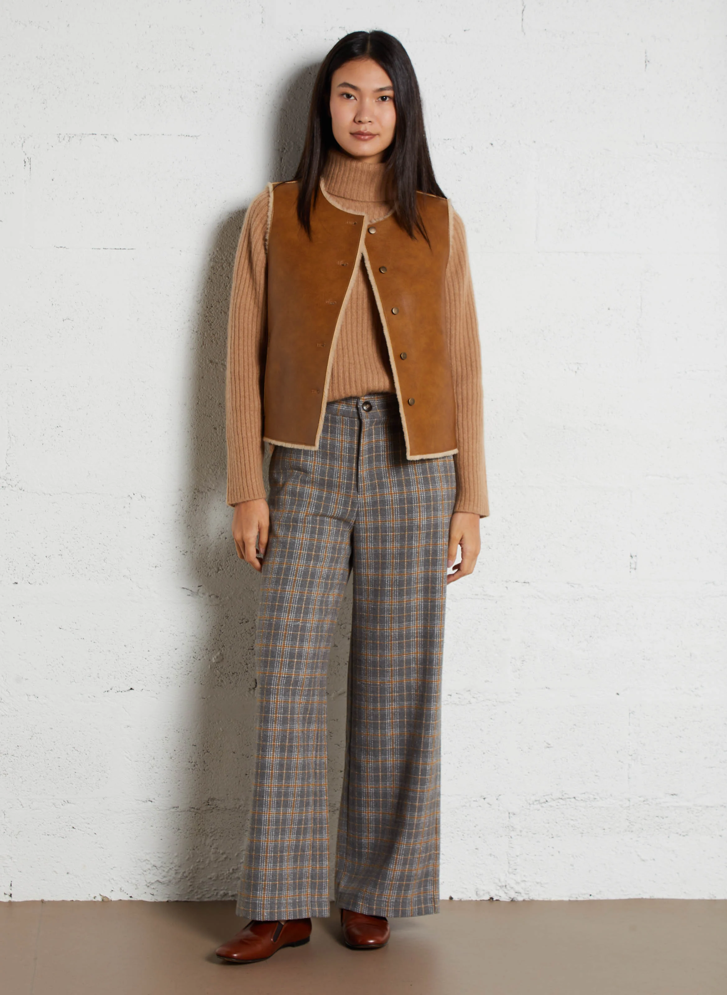 Pantalon droit à carreaux | Gris