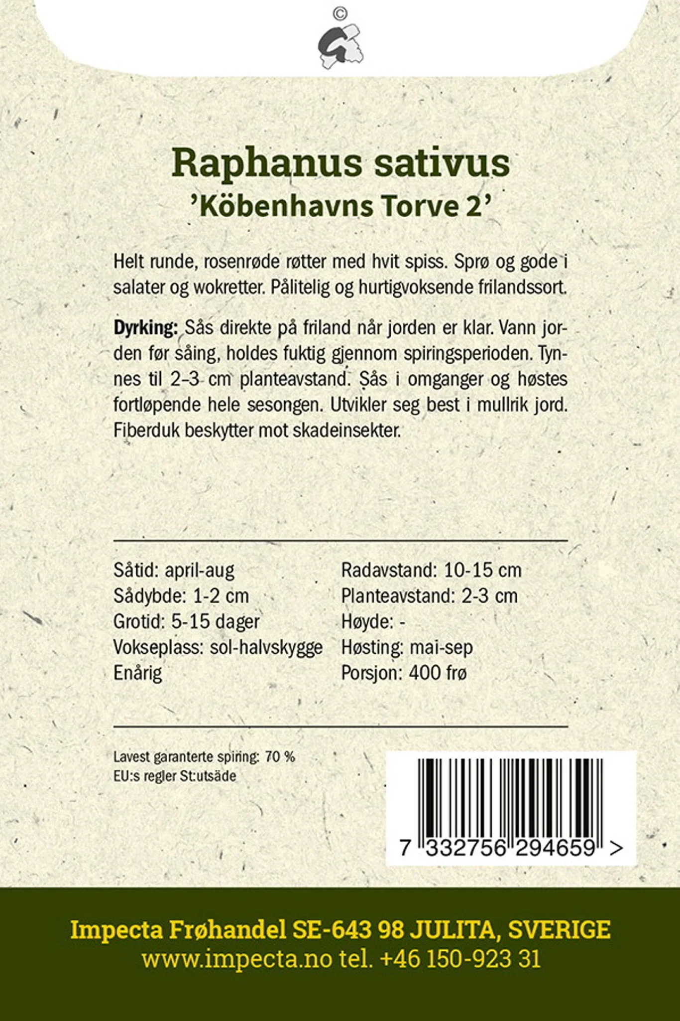 Raphanus sativus 'Köbenhavns Torve 2' Reddik 'Köbenhavns Torve 2'