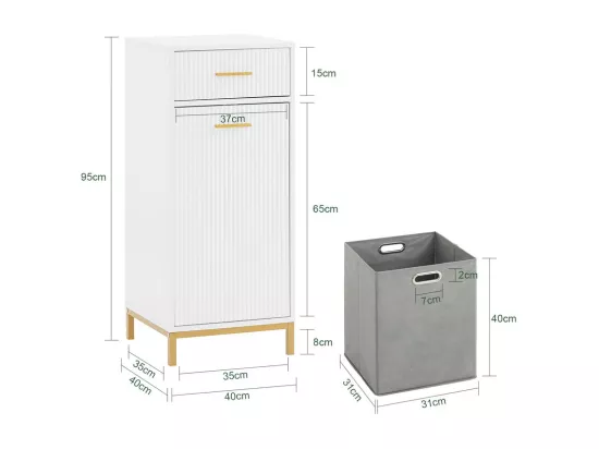 SoBuy BZR180-W Armoire à linge, Corbeille à Linge, Meuble Bas de Salle de Bain sur Pieds, Armoire Toilette, Meuble de Rangement avec 1 Tiroir et 1 Panier à Linge Amovible, Blanc