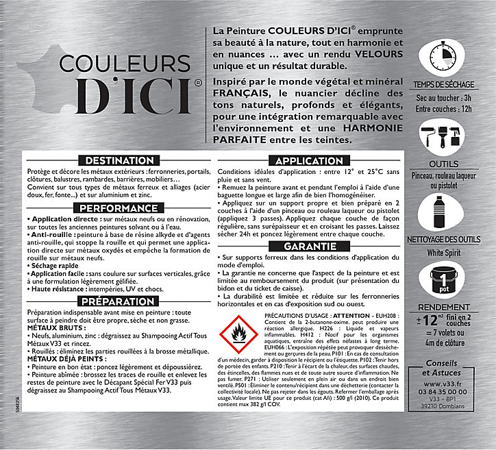 Peinture extérieure fer Couleurs d'ici vert profond Velours V33 0,5L