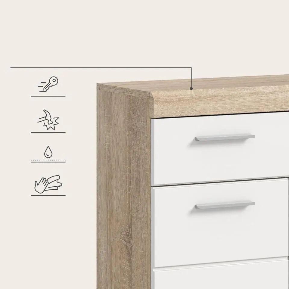 Hioshop Lambada badkamerkast 2 deuren- 1 lade wit hoogglans- eiken decor