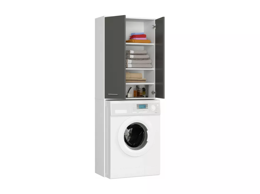 meuble machine a laver 2 portes 4 étagères 180x64x30 cm porte grise