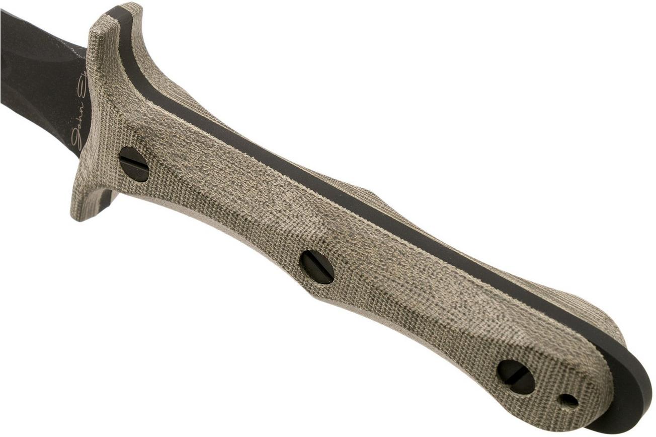 Rick Hinderer EK Dagger O1 Parkerized, OD Green Micarta commando dolkmes