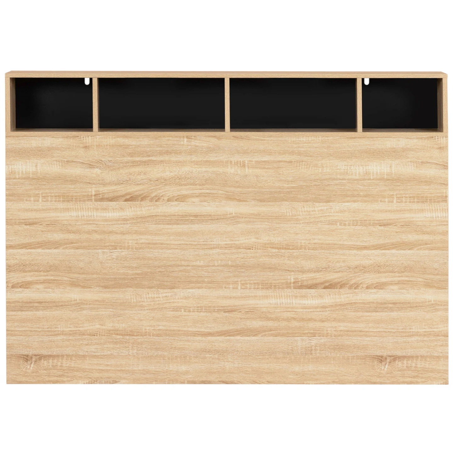 Tête de lit sur pied CLEO 165 cm avec rangements fermés et niches façon hêtre et noir