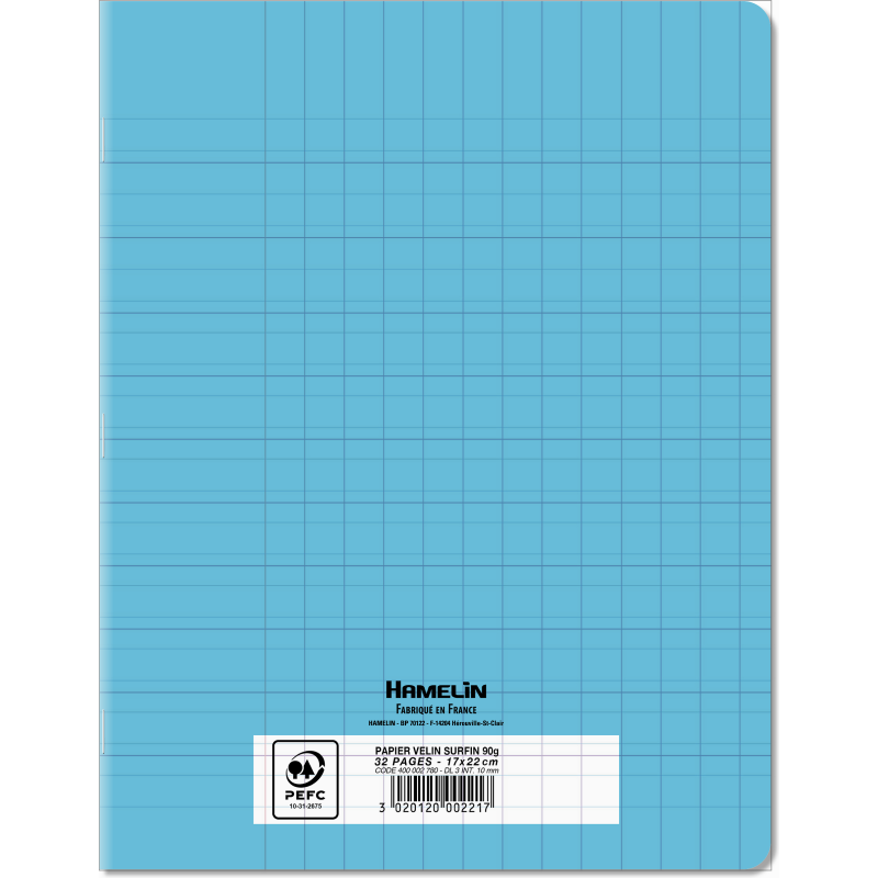 Cahier Conquerant Classique Agrafe 170X220 32P 90G Double Ligne 3/10 Polypro Bleu