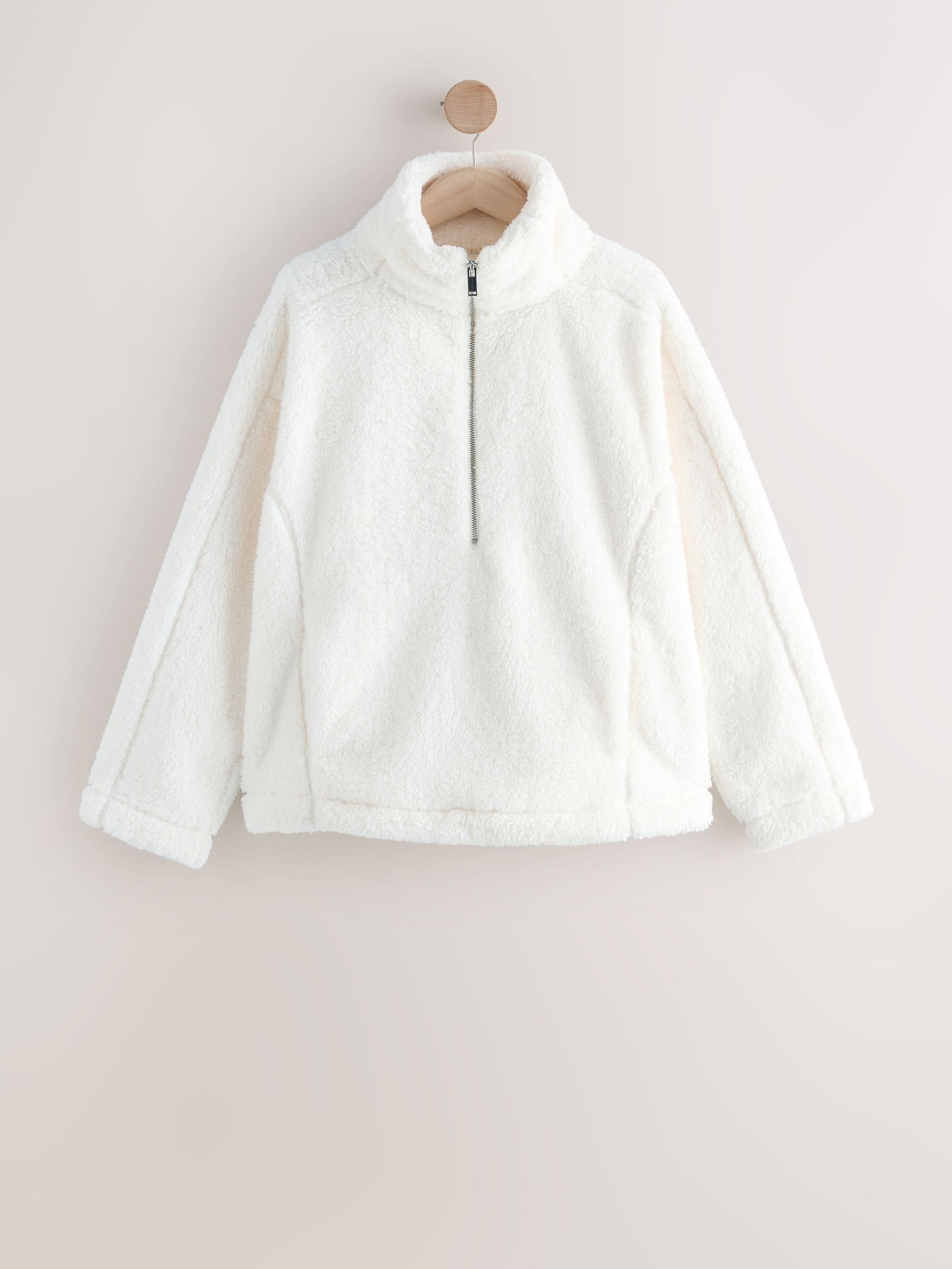 Crème - Borg fleece met korte rits