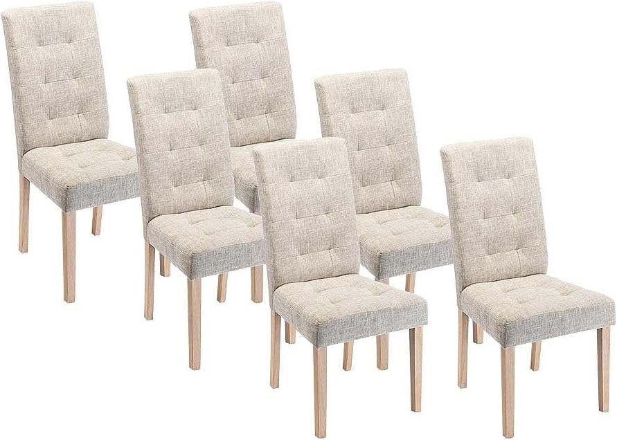 Vente-unique-Stuhl 6er-Set - Stoff & Holz - Beige - VILLOSA