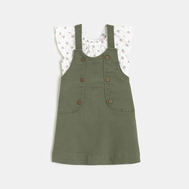 Robe salopette et blouse à motifs verte bébé fille Vert